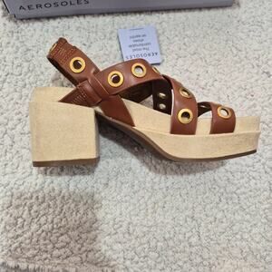 NEW Aerosoles CLEVELAND Platform Heeled Sandal Ginger Bread Leather size 6.5M